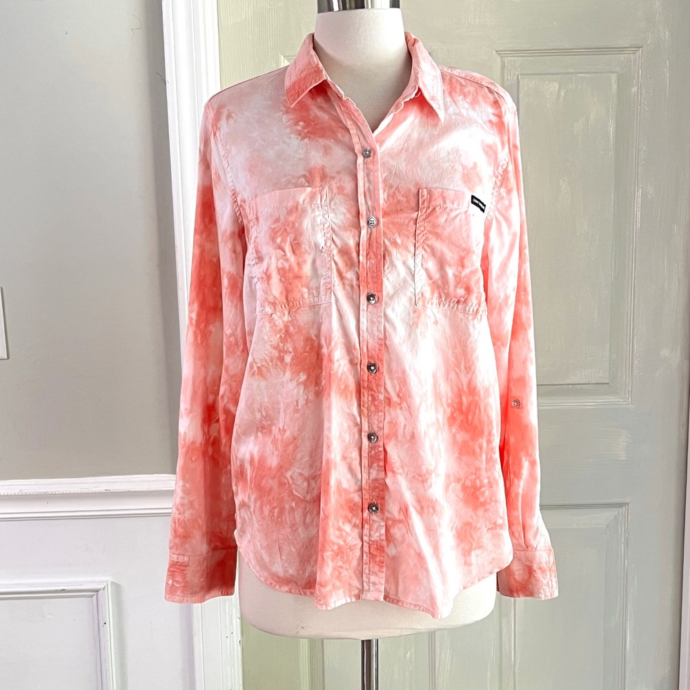 Calvin Klein Jeans Tie Dye Button Shirt M Women Tie Dye Pink Cloud Wash Sleeve